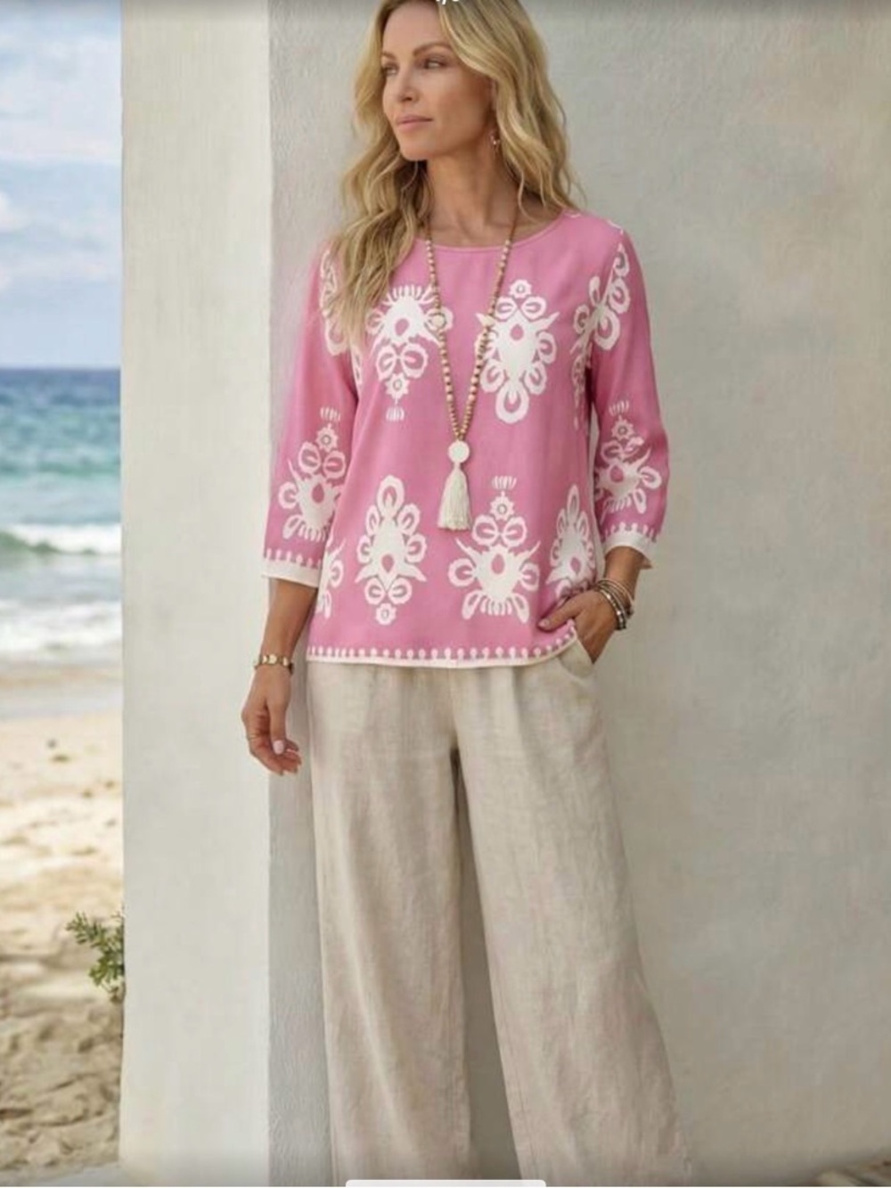 Emory Rose Pink Printed 3/4 Sleeve Tunic Top Size XL - Picture 4 of 5